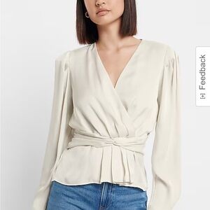 satin v neck cream colored blouse